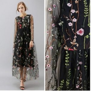 Lost in Flowering Fields Embroidered Mesh Maxi